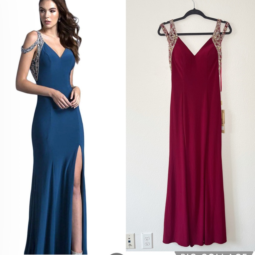 Aspeed Design Beaded V-Neck Embellished Cold Shoulder Maxi Dress XS Prom NEW